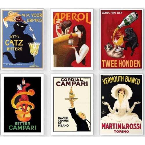 Nordic Kitchen Poster Mix Your Drinks With Catz Bitters Food Drink Canvas Painting Retro Wall Pictures Bar Restaurant Home Decor