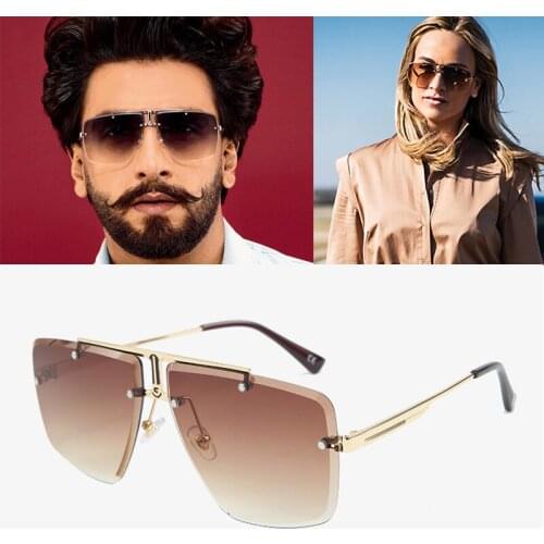 AOZE cool mens fashion style without hoop gradient Men sunglasses single step down lens unisex design brand sunglasses UV400