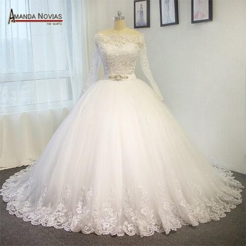 2018 New amanda novias boat neck wedding dress with jacket real photos 100