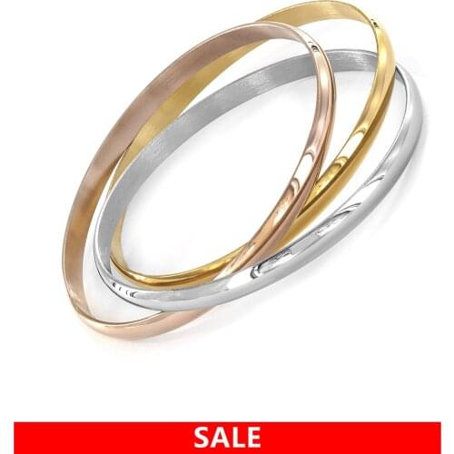 ELANUOYY Stainless Steel Tri-Color Bangle Bracelets Womens Party Accessories (Set Of 3)