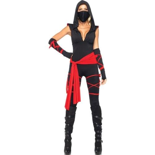 Adult Ladies Ninja Assassin Hooded Outfit Costume Halloween Japanese Samurai Fighter Warrior Fancy Dress