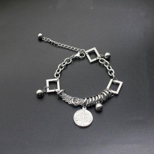 Geometric Body Jewelry Stainless Steel Tree of Life Bracelets for Women Armbanden Voor Vrouwen Silver color Bridesmaids Gift