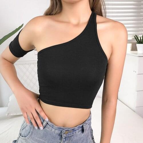Women Summer Irregular shoulder Vest Tops Ladies Casual Fashion Solid Color Sexy Slim Tanks