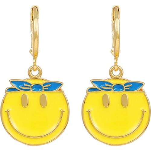 ZHINI Fashion Korean Smiling Face Statement Earrings for Women Cute Geometric Circle Drop Dangle Earring Party Fashion Jewelry