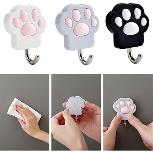 1PC Adhesive-self PVC Seamless Wall Hook Cat Claw Hanger Clothes Hooks Wall Decorative Storage Holder Kitchen Bathroom Supplies