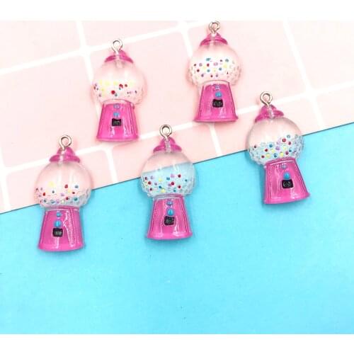 10Pcs Pink Bubble Gumball Machine Resin Charms Flatback Cabochon Pendants for Earrings Keychain Making DIY Accessories 18*31mm