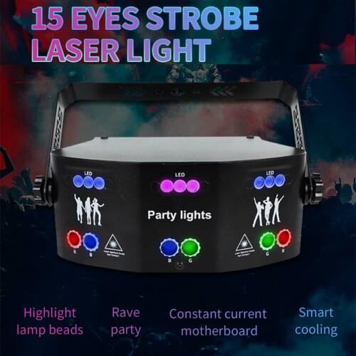 15-eye RGB Disco Lamp DMX Remote Control Stage Strobe Light Dj Led Laser Light Halloween Christmas Bar Party Projetor Home Decor