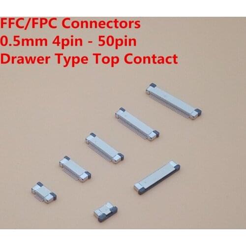 50Pcs 0.5MM FFC Connector socket Drawer type Top Contact 4P 6P 8P 10P 12P 14P 16P 18P 20P 22P 24P 30P 32P 34P 40P 50P 60P