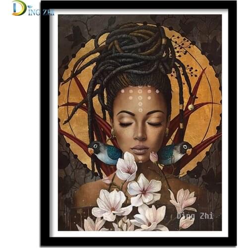 5D DIY Diamond Painting African Girl Featured Braids Square/Round Drill Embroidery Flower Decor Portrait Pattern Mosaic Gift