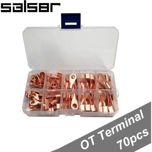 70PCS/BOX Red Copper Circular Splice Naked lugs Open Electrical Wire Cable Ring Terminal OT-10A 20A 30A 40A 50A