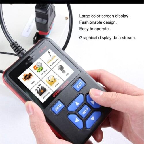 OM580 OBD2 Automotive Diagnostic Tester In English Average Fuel Multilingual Menu Options and Code Definitions
