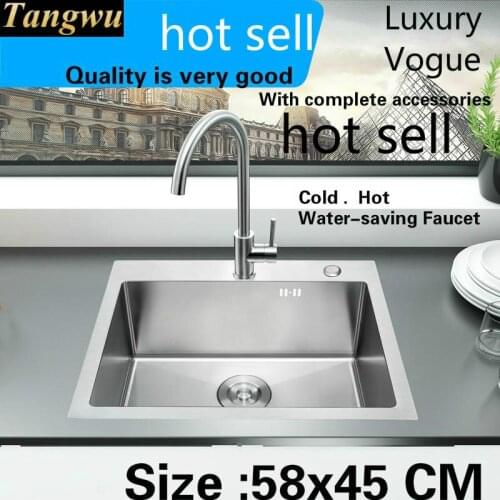 A Free shipping Fashion luxury kitchen manual sink single trough durable standard food-grade stainless steel hot sell 580x450 MM