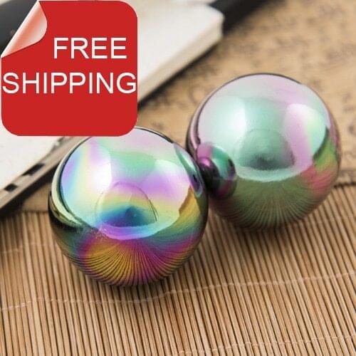 Free shipping. 50mm45mm chime baoding iron balls w/unique titanium in glass color. Good for home gift and daily use. Paper box
