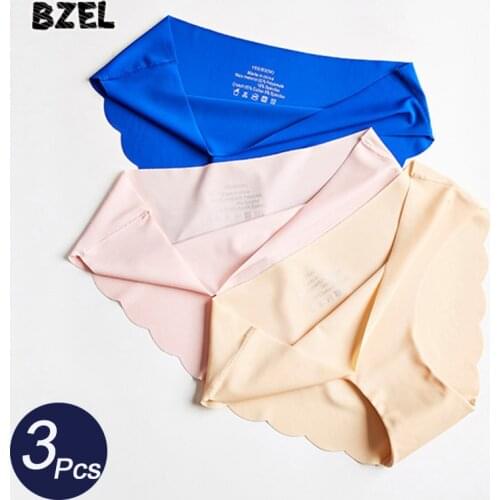 BZEL 3Pcs/Set Sexy Women Comfort Panties Underwear Seamless Silk Briefs Low Waist Woman Sport Panty Low Rise Lady Lingerie Tanga