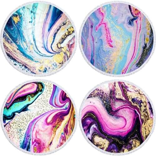 Dropshipping Golden Pink Marble Abstract Pattern Round Beach Towel Absorbent Microfiber Towels With Tassel Beach Towels