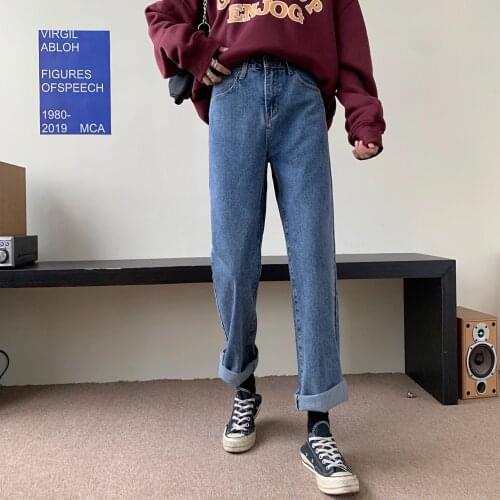 Jeans womens autumn and winter straight loose high waist thin wide leg pants 2020 new ins trend