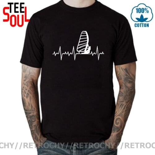 Sailing Tshirt SAILING IN A HEARTBEAT T-Shirt Summer Windsurfing Tee Shirt Kitesurfing Cotton Fashion Men Adventure Sports Shirt