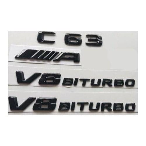 Gloss Black 3D Letters C63 FOR AMG V8 BITURBO Emblems for Mercedes W204 W205