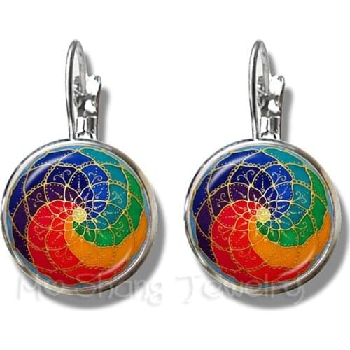 Classic Mandala Lotus Earrings Henna Yoga Jewelry For Women Girls Charm Art Picture OM Symbol Buddhism Zen Stud Earrings