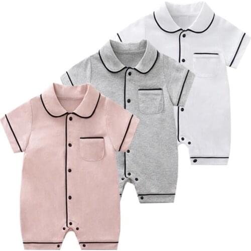 Newborn Baby Romper Summer Toddler Costume Baby Boys Girls Solid Short Sleeve Home Wear Clothing Romper Cotton Pajamas Jumpsuit