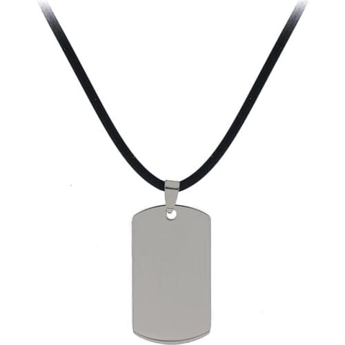 Leather PU leather necklace with engraved stainless steel pendant gentleman man young boy Gift Birthday military plate