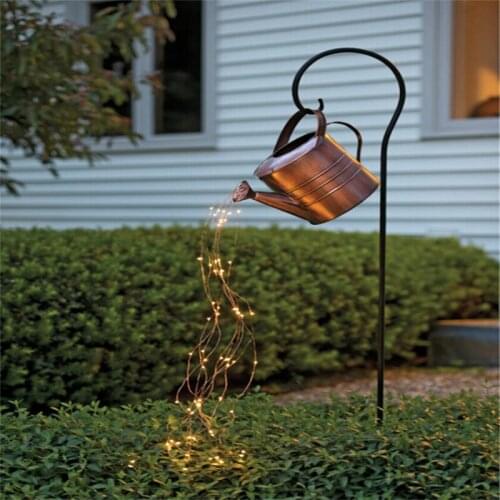 Creative Watering Can Holder Shape Light Strings Decor Waterproof Waterfall Lights Operated for Outdoor Lawn Lamp Ornaments