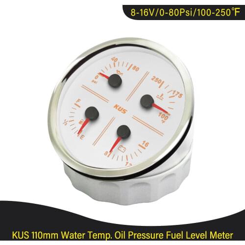 KUS 3 in 1 Multifunctional Gauge Tachometer Fuel Level 12V Voltmeter 110mm for Car Boat Universal