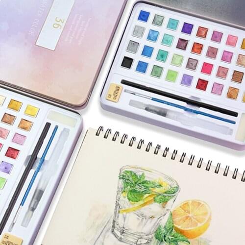 12/36/48 Colors Solid Watercolor Paint Set Textured Pearlescent Water Color Pigment Metallic Glitter/Shiny Acuarela Art Supplies