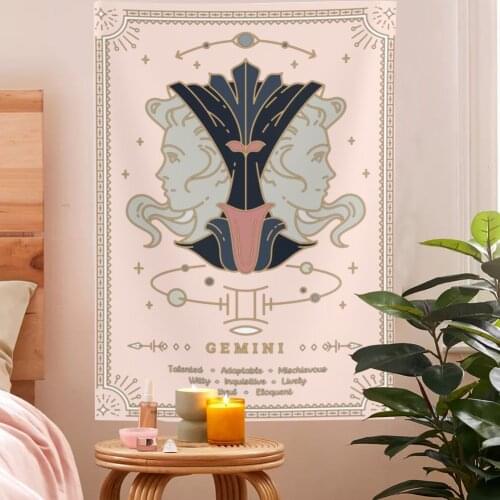 Tarot Constellation Tapestry Wall Hanging Moon Phase Tapestry Divination Beach Mat Sun Moon Constellations Pink Wall Decor