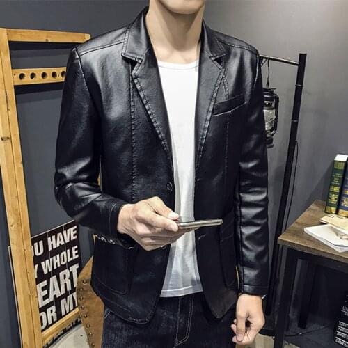 Fall/Winter Mens Faux Leather Blazer Suit Jacket Popular 2021 new Business Slim Youth Fashion Popular Casual Lapel Blazer Men