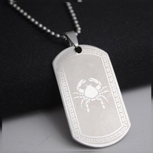 Cancer 12 constellation birthday gifts pendants necklace mens stainless steel male accessories simple necklace chain Square card
