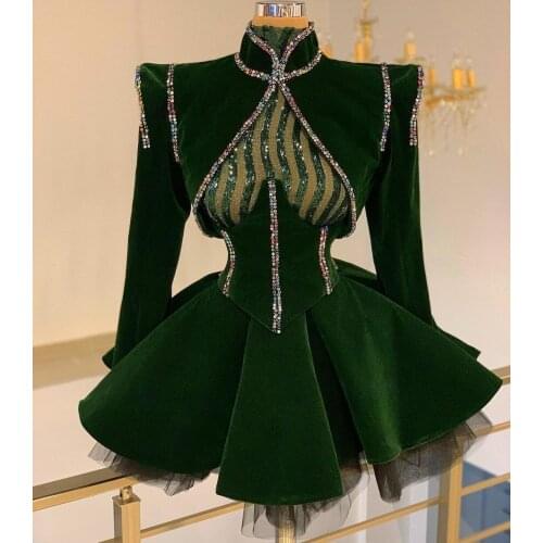 High Neck Hunter Green Prom Dress vestidos de Cocktail Real Images Knee Length African Girl Short Evening Party Gowns