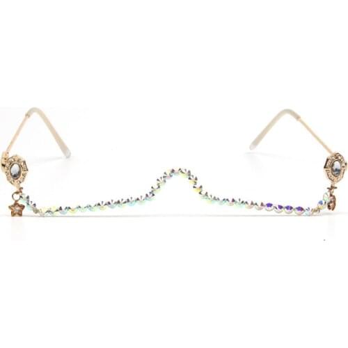 Half Frame Water Drop Pendant Glasses Frame Women Diamond Chain Ladies Shades Rhinestone Lensless Handmade Fashion Eyewear