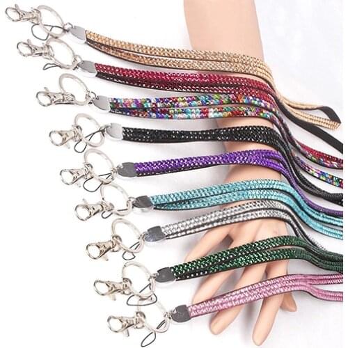 Luxury Rhinestone Shiny Custom Lanyard ID Badge Cellphone Key Holder Rings