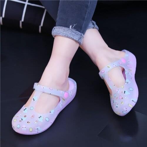 Summer Women Sandals Jelly Flat Shoes Waterproof Female Ankle Buckle Slippers Soft Light Slides Comfortable Beach Shoes