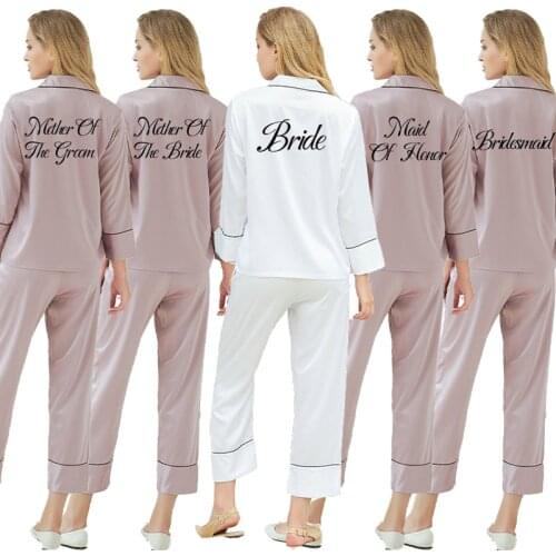 Silk satin solid pajamas for women custom sleepwear women pajamas set home dress lungewear lettering nightwea rmauve silk pajama