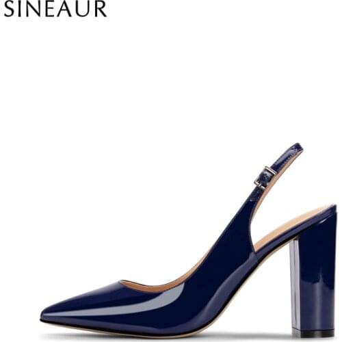 SINEAUE 2021 Womens Pumps Pointed Toe Sandals Chunky Middle High Heels Stilettos Toe Summer Buckle Strap Shoes Plus Size 35-45