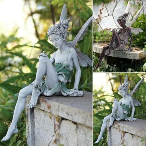 Z30 Tudor And Turek Sitting Fairy Statue Garden Ornament Resin Craft Landscaping Yard Decoration Home Garden Decoration Outdoor