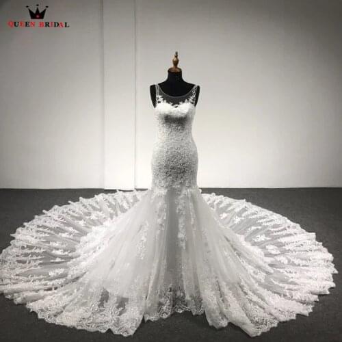 Mermaid Open Back Long Train Tulle Lace Sexy Bride Formal Wedding Dresses 2021 Real Photo Wedding Gown Custom Made XH69