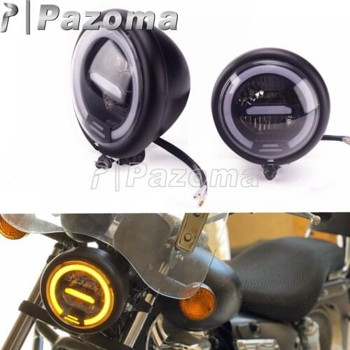 Universal Motorcycle Amber Running Light Hi/Lo Beam LED Headlamp Headlight For Harley Chopper Bobber Cafer Racer Victory Suzuki