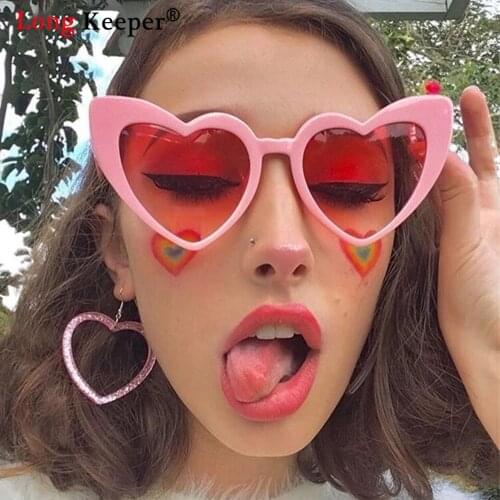 Vintage Cat Eye Love Heart Sunglasses Women Brand Design Cute Sexy Retro Heart Sun Glasses Female Big Frame Pink Party Sunglass