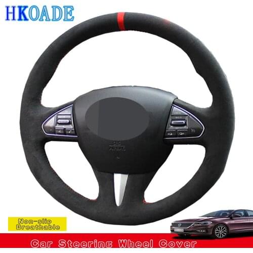DIY Hand-stitched Black Comfortable and Soft Suede Car Accessories Steering Wheel Cover For Infiniti QX50 2015 Q50 2015-2014