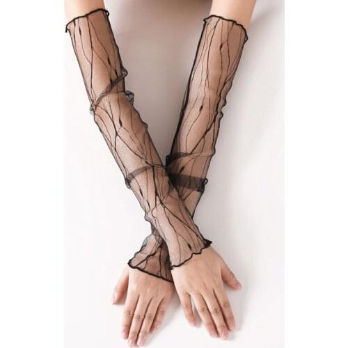 1 Pair Mesh Ice Sleeves Women Summer Lace Anti-ultraviolet Thin Long-sleeved Cycling Gloves Driving Sun Protection Sleeves