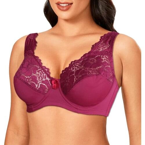 Floral Women Unlined Sexy Lace Bra Embroidery Perspective Brassiere Lingerie Underwire V-neck Bralette Underwear Plus Size Bra