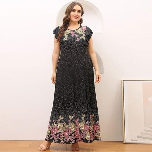 2021 Summer Dress Plus Size 4XL 5XL Women Ruffles Short Sleeve Dot Floral Print Casual Dress Loose Oversized Maxi Long Dresses