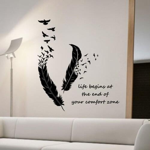ZOOYOO Feathers Turning Into Birds Wall Sticker Art Murals Home Decor Living Room Bedroom Decoration Life Begins Wall Decals