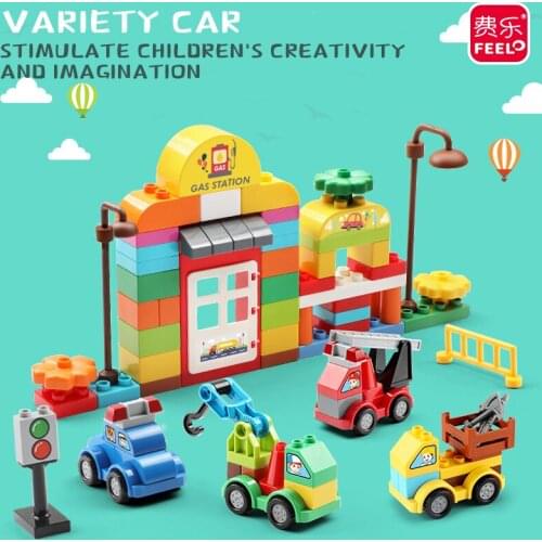 Feelo Big Size Building Blocks Transformable Variety Car Model DIY Colorful Bricks Set 3+Children Educational Gift Toys 105Pcs