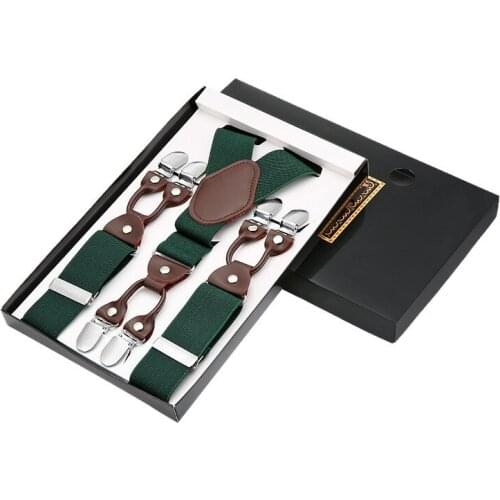 3.5cm Fashion Suspenders Leather 6 Clips Brace Male 2021 High-end Vintage Casual Wedding Party Trousers Strap Husbands Gift