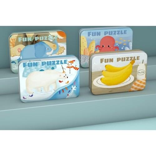 5Pcs/Set Iron Box Animal Puzzles For Kids Enfant Children Toys Montessori Educational Games 2 To 4 Years Old Mini Jigsaw Puzzle