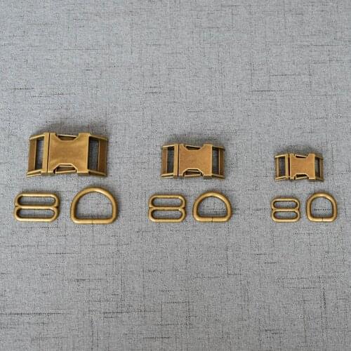 50 Sets 15mm/20mm/25mm Bromz Plastic Buckle Metal D Ring Adjuter Strap Slider For High Quality Hardware Pet Dog Collar Accessory